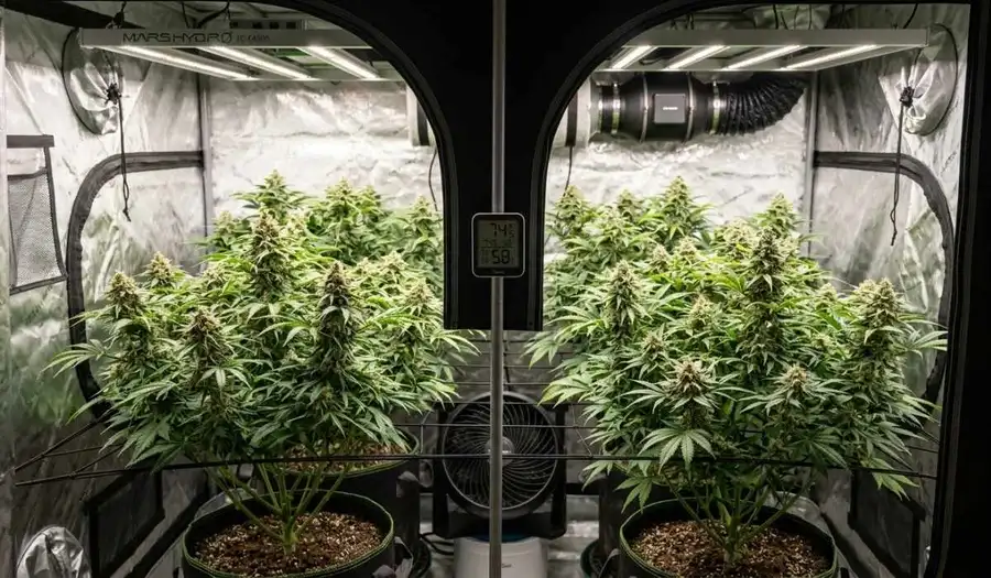 Paradise Seeds Growzelt mit digitalem Hygrometer zur Temperatur- und Feuchtigkeitskontrolle