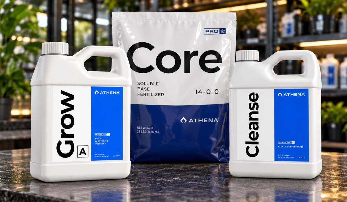 Athena Grow A Kanister, Pro Line Core Beutel und Cleanse Kanister nebeneinander