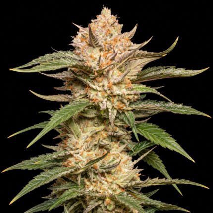 Dutch Passion Auto Trichome & Cream – Blütenaufnahme vor schwarzem Hintergrund