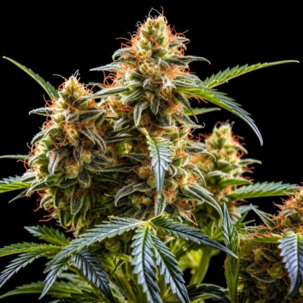 Acapulco Gold Autoflower – Twins Garden Seeds Blütenaufnahme vor schwarzem Hintergrund