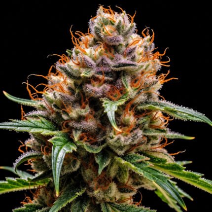 Afghan Auto Twins Garden Seeds – Twins Garden Seeds Blütenaufnahme vor schwarzem Hintergrund