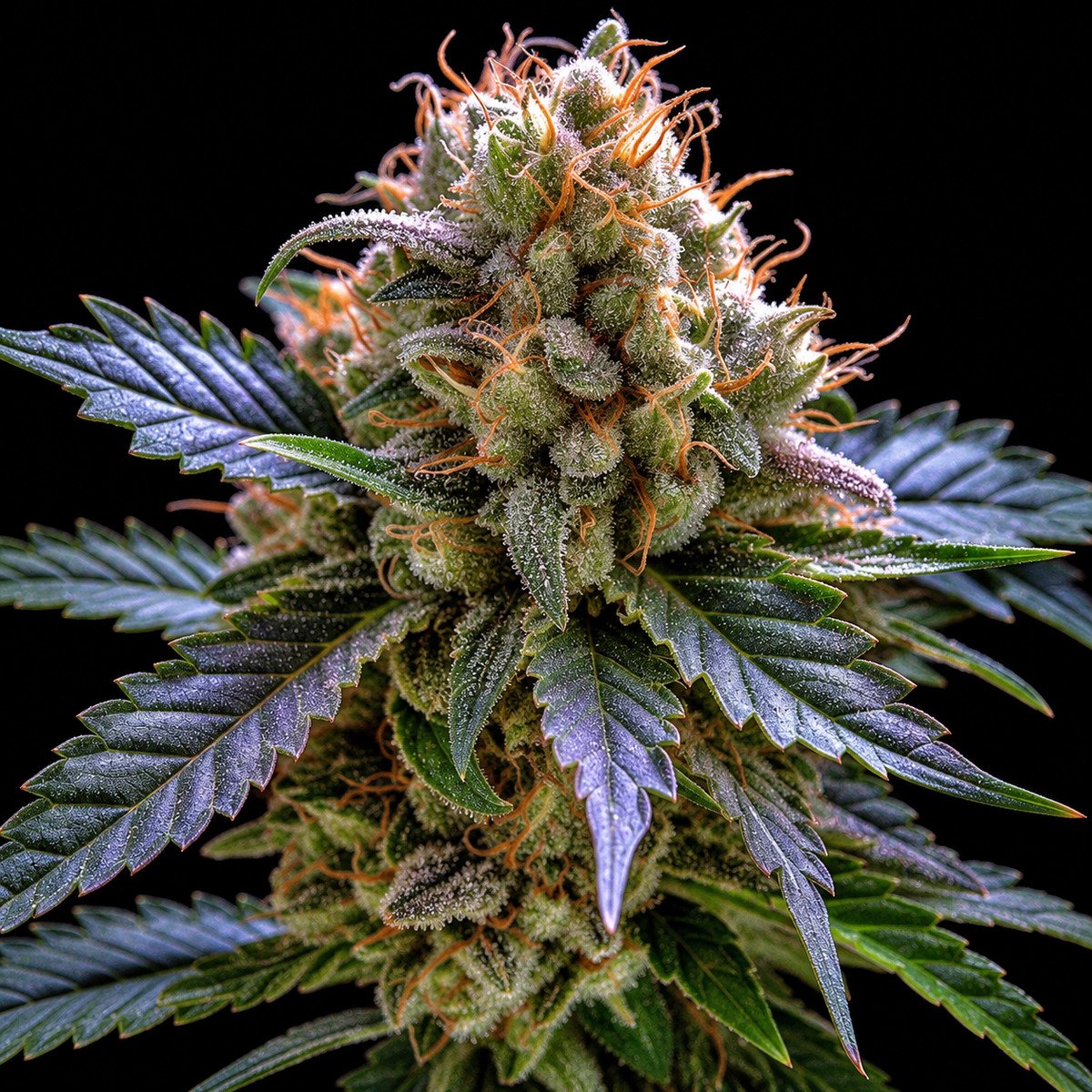 Afghan Skunk – vollständiger Bildausschnitt Afghan Skunk – Twins Garden Seeds Blütenaufnahme vor schwarzem Hintergrund