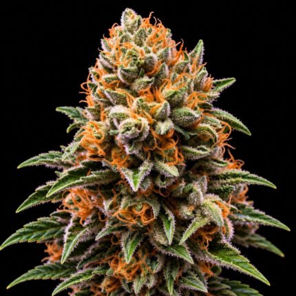 Gorilla Glue #4 Feminisiert – Twins Garden Seeds Blütenaufnahme vor schwarzem Hintergrund