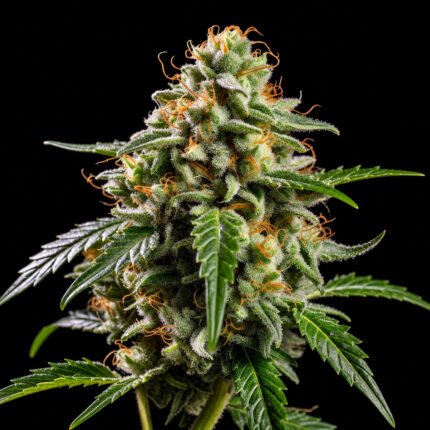 Hindu Kush Auto – Twins Garden Seeds Blütenaufnahme vor schwarzem Hintergrund