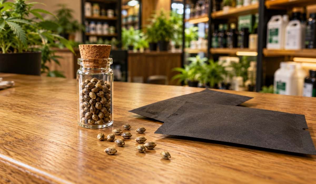 Twins Garden Seeds Hanfsamen im Glas mit Korkverschluss und neutralen Versandbeuteln