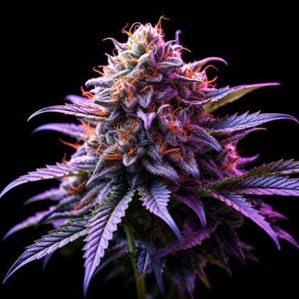 Twins Purple Kush Feminisierte Samen – Twins Garden Seeds Blütenaufnahme vor schwarzem Hintergrund