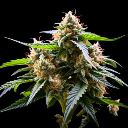 White Widow CBD – Twins Garden Seeds Blütenaufnahme vor schwarzem Hintergrund